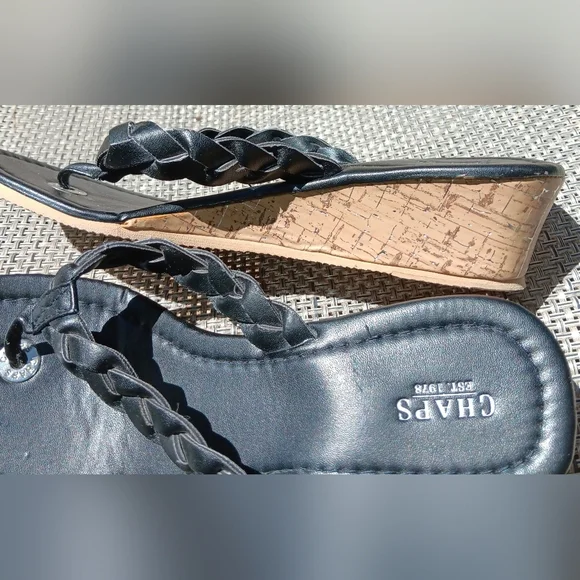Chaps Women's Black Braided Sandals Size 7 - Picture 5 of 6